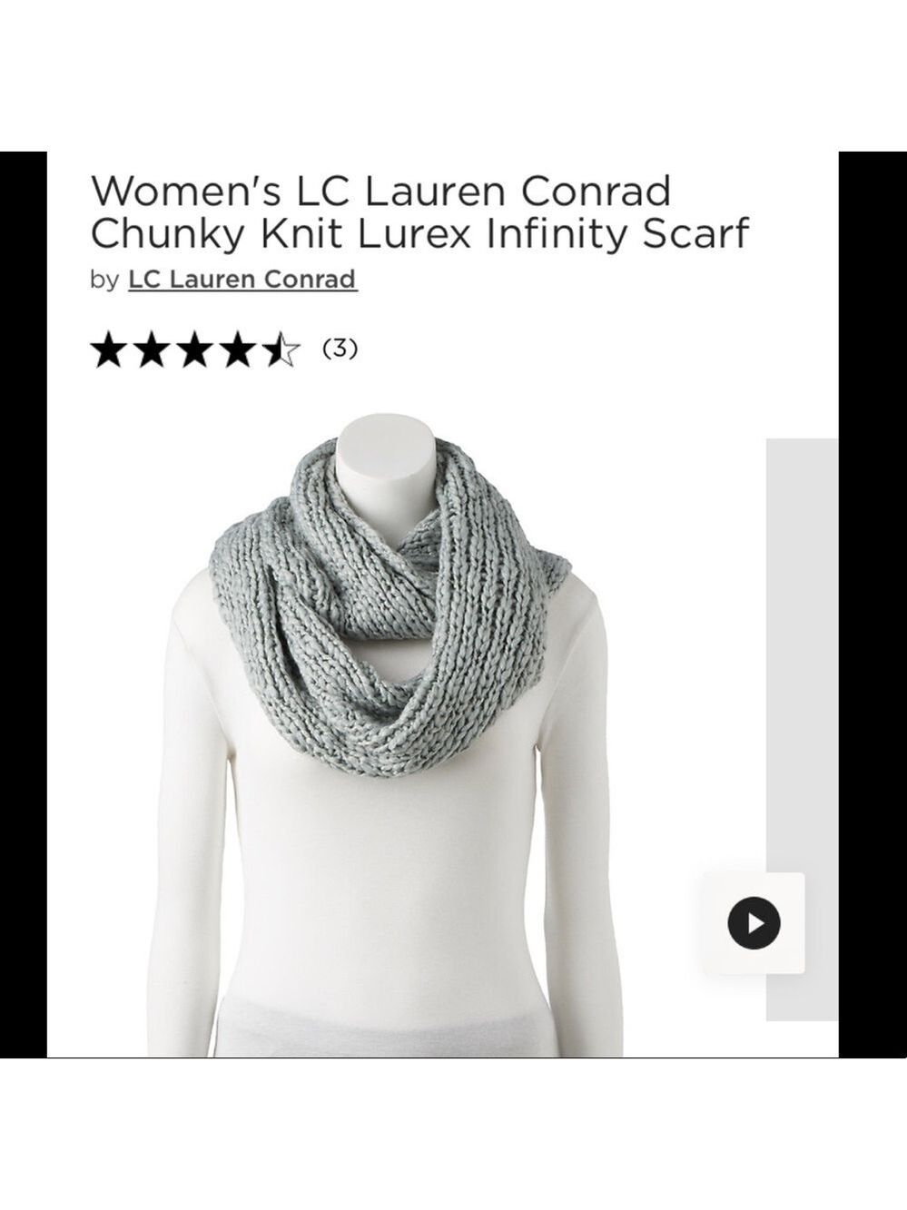 Lauren Conrad infinity scarf gray with silver
